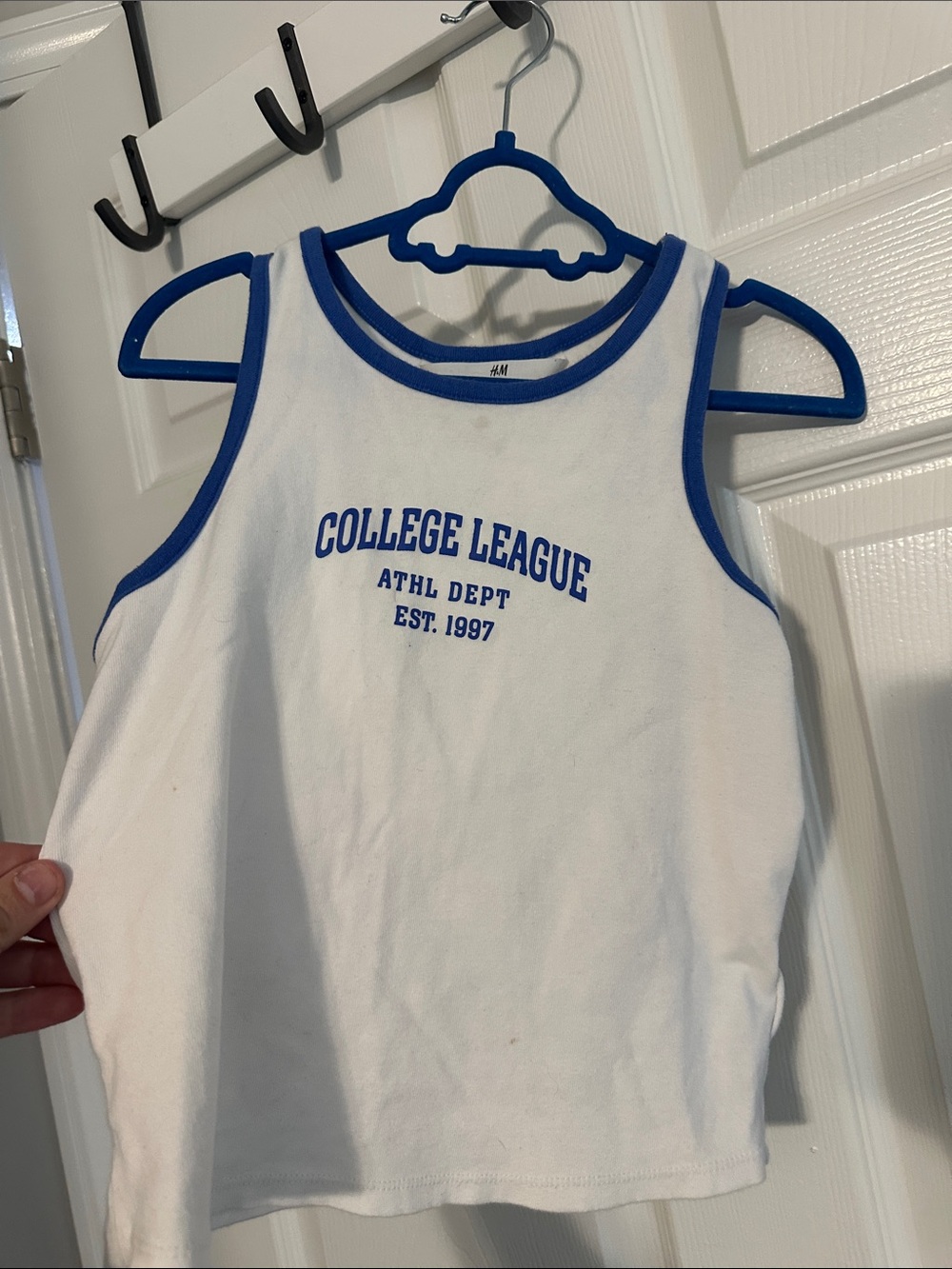 H&M White Tank with Blue Trim and Blue Lettering